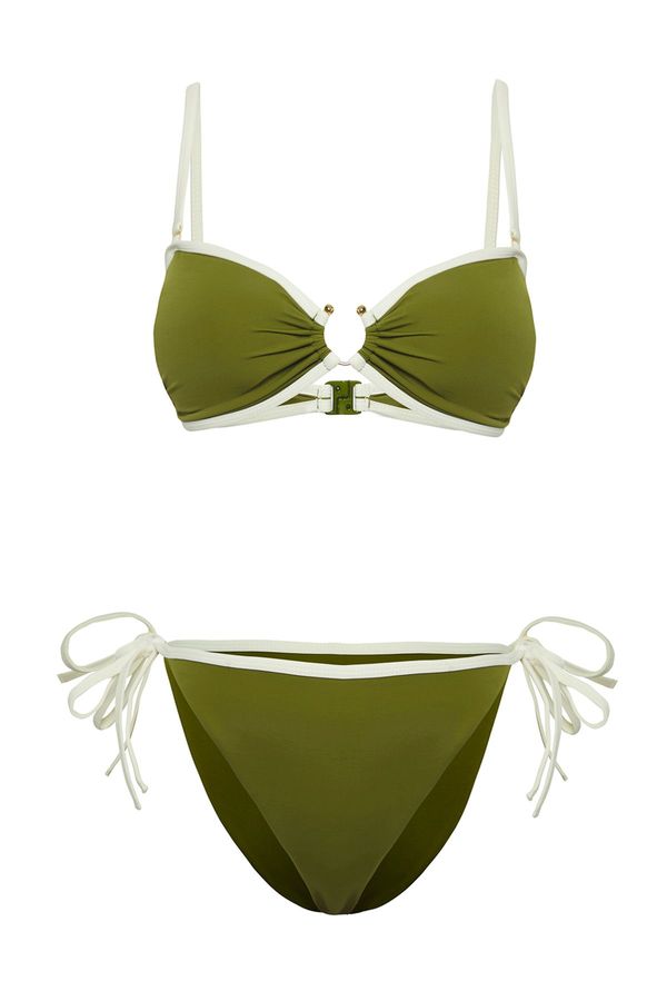Trendyol Trendyol Khaki*002 Plain Strapless Piping Regular Waist Bikini Set