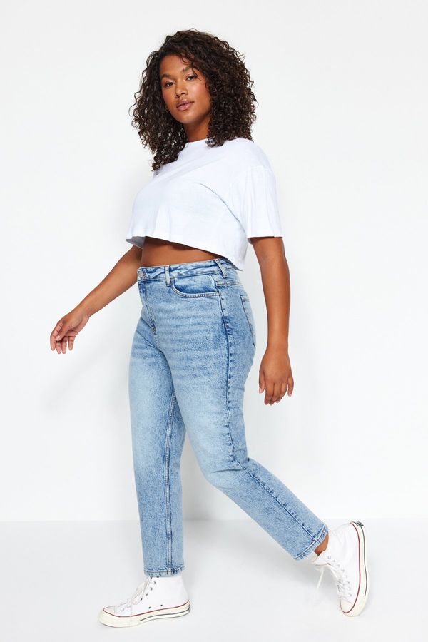 Trendyol Trendyol krivulja Modra visok pas Dodatne funkcije Mama Plus Size Jeans ni na voljo