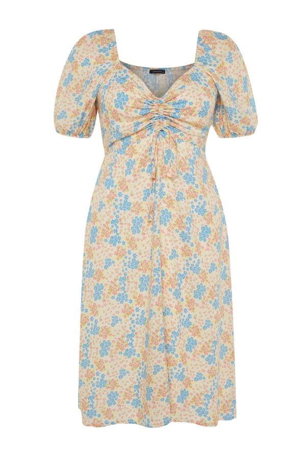 Trendyol Trendyol krivulja večbarvna cvetlična tkana obleka