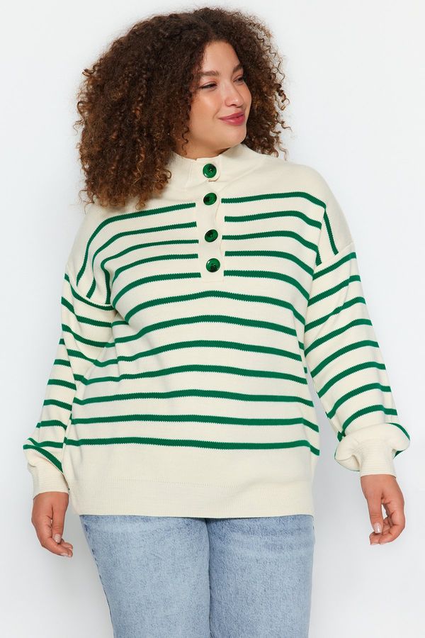 Trendyol Trendyol krivulja Zeleni črtasti pulover za pletenine