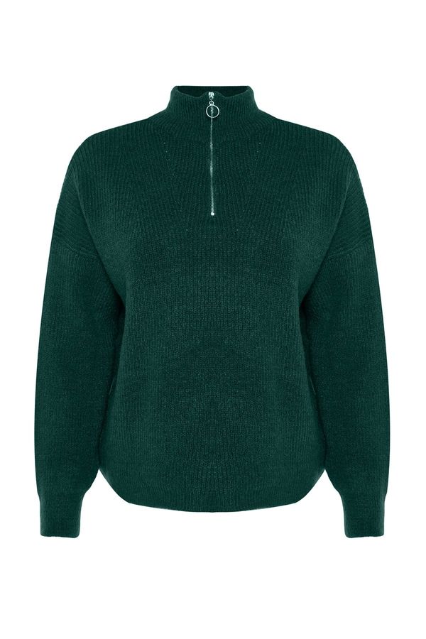 Trendyol Trendyol krivulja Zeleni pulover za pletenine z zadrgo
