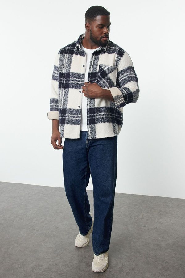 Trendyol Trendyol Large Size Ecru Winter Checkered Lumberjack Shirt Jacket