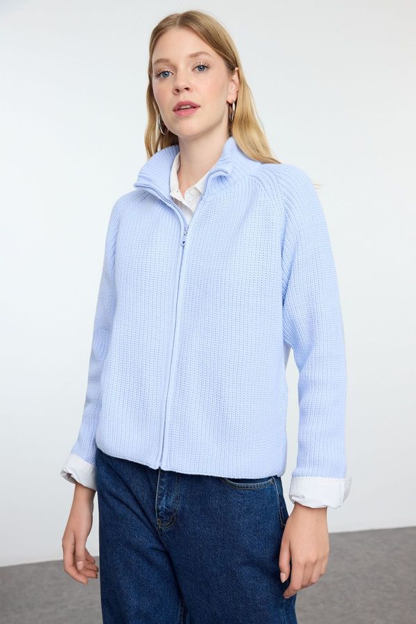 Trendyol Trendyol Light Blue Basic Stand Collar Knitwear Cardigan