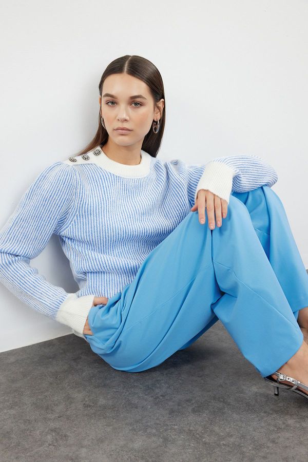 Trendyol Trendyol Light Blue Button Detailed Soft Textured Knitwear Sweater