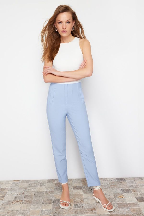 Trendyol Trendyol Light Blue Cigarette Dart High Waist Ankle-Length Woven Trousers