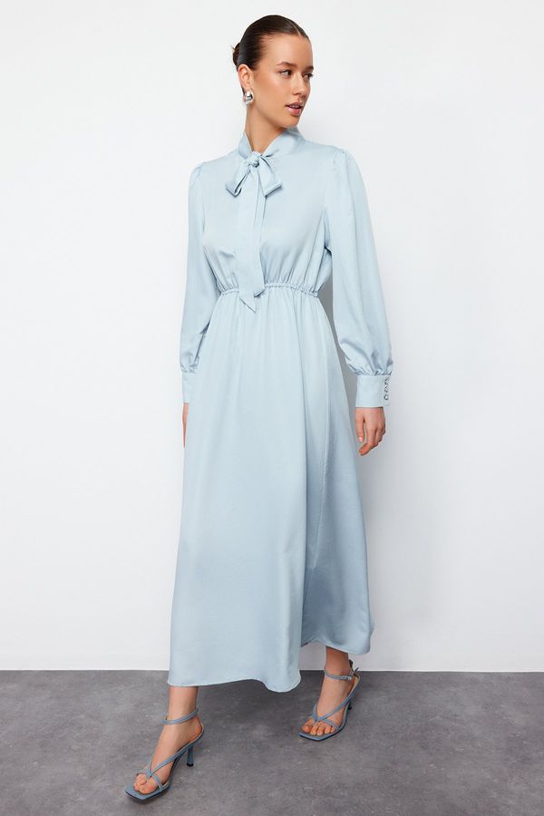 Trendyol Trendyol Light Blue Collar Tied Straight Woven Dress