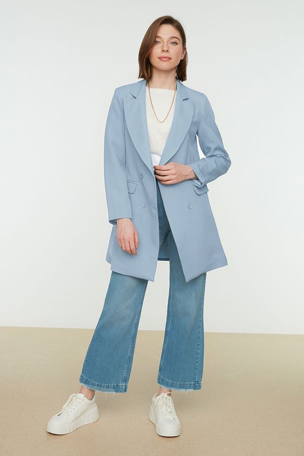 Trendyol Trendyol Light Blue Double Button Pocket Detail Lined Blazer Woven Jacket
