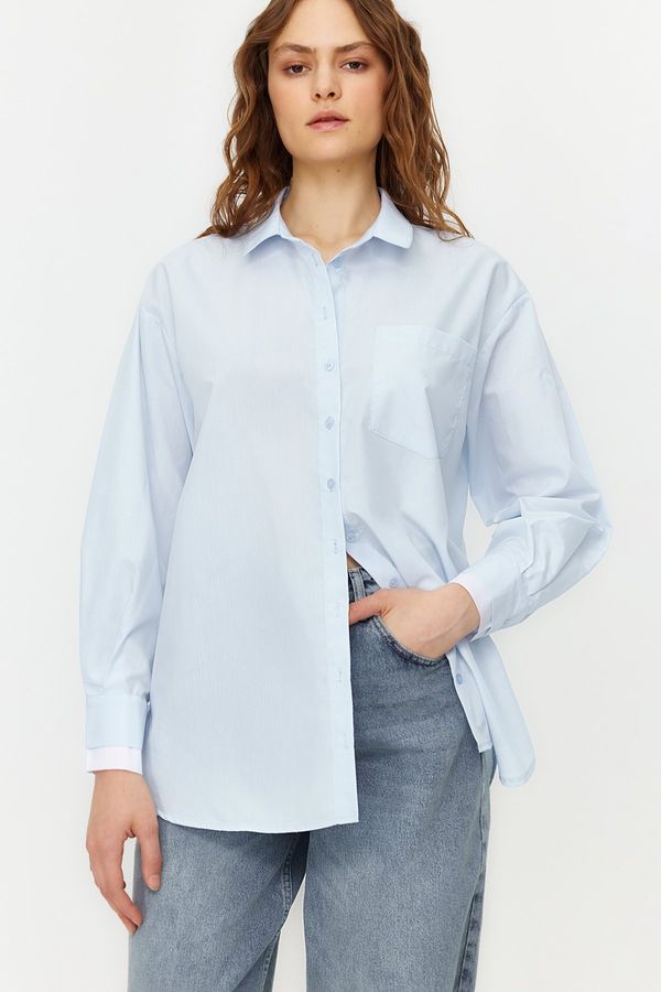 Trendyol Trendyol Light Blue Double Cuff Oversize/Wrap Woven Shirt