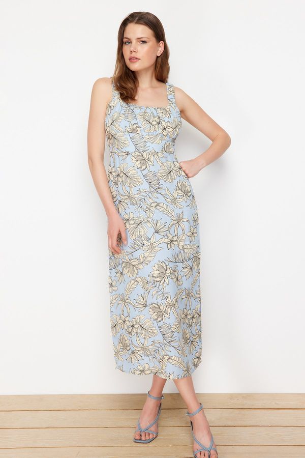 Trendyol Trendyol Light Blue Floral Viscose Maxi Woven Dress