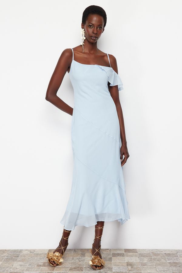 Trendyol Trendyol Light Blue Flounce Woven Chiffon Elegant Evening Dress