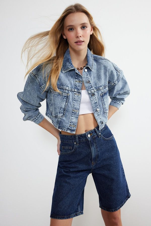 Trendyol Trendyol Light Blue Oversize Crop Denim Jacket