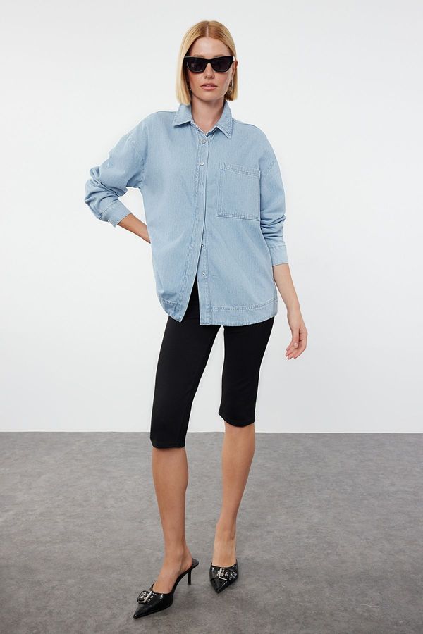 Trendyol Trendyol Light Blue Oversize Denim Shirt