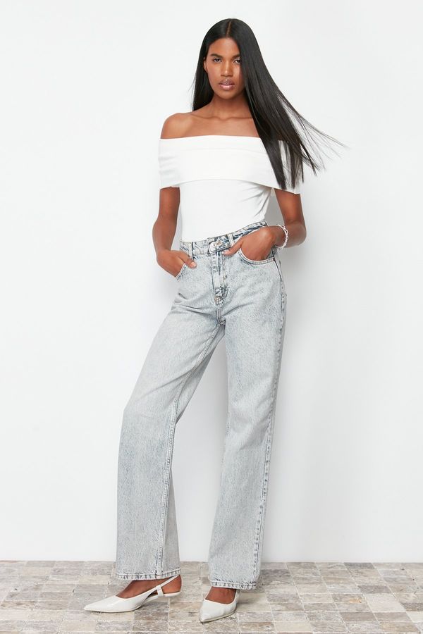 Trendyol Trendyol Light Blue Pale Effect Vintage High Waist Wide Leg Jeans