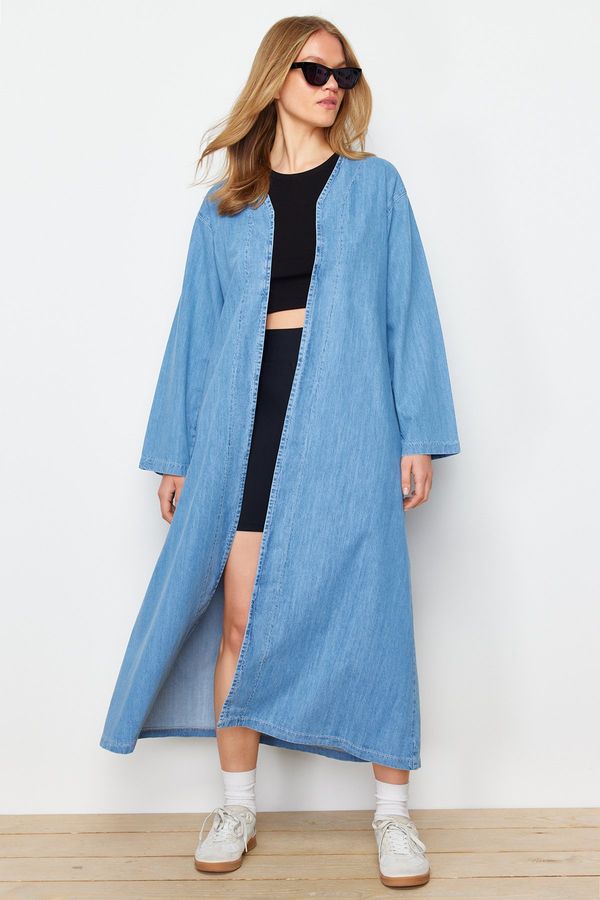 Trendyol Trendyol Light Blue Plain Wrap Rigid Maxi Denim Modest Dress
