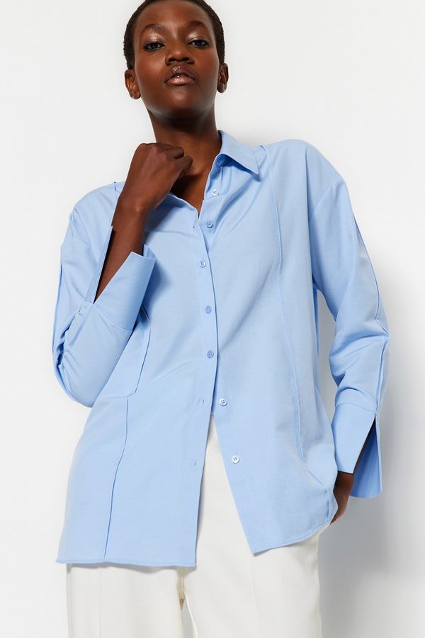 Trendyol Trendyol Light Blue Rib Detail Woven Shirt