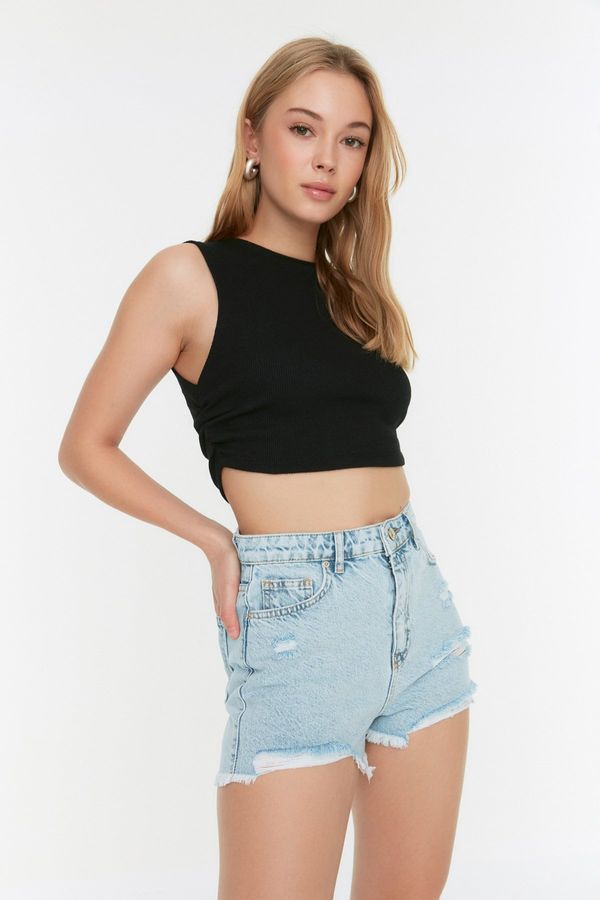 Trendyol Trendyol Light Blue Ripped Denim Shorts