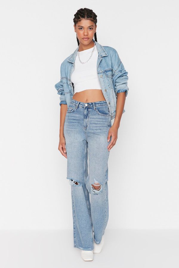 Trendyol Trendyol Light Blue Ripped High Waist 90's Wide Leg Jeans