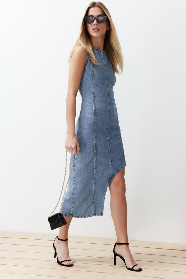 Trendyol Trendyol Light Blue Slit Asymmetric Denim Maxi Dress