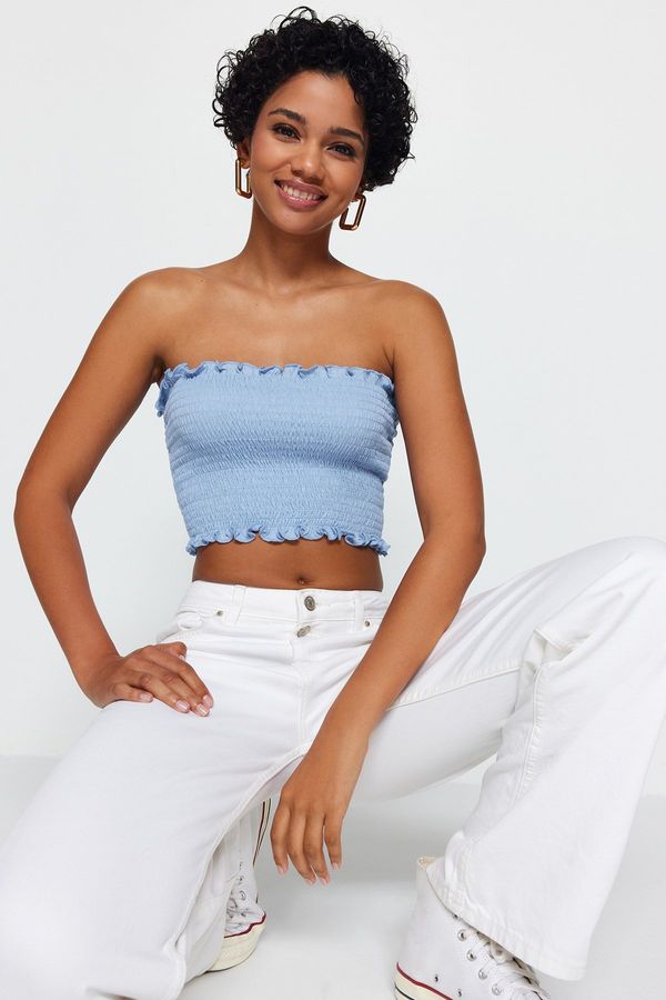 Trendyol Trendyol Light Blue Strapless Gimped Knitted Blouse