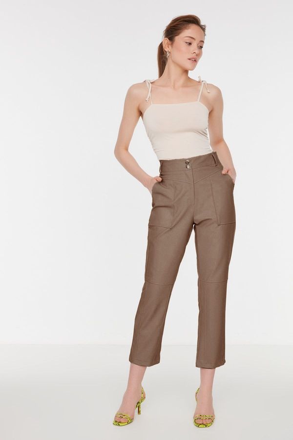 Trendyol Trendyol Light Brown Cigarette Woven Faux Leather Trousers