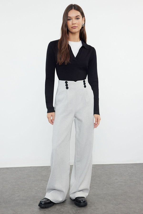 Trendyol Trendyol Light Gray Button Detailed Wide Leg Woven Trousers