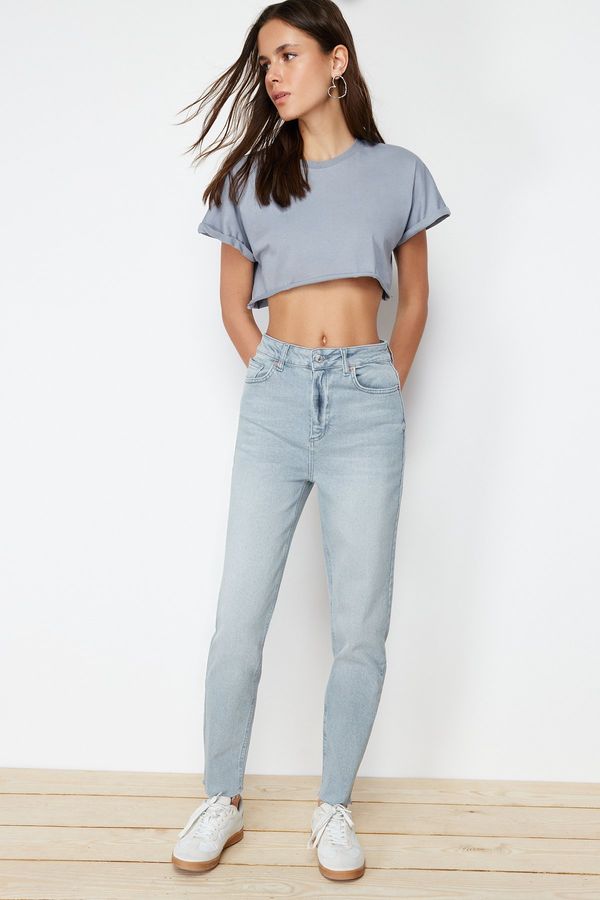 Trendyol Trendyol Light Gray High Waist Slim Mom Jeans