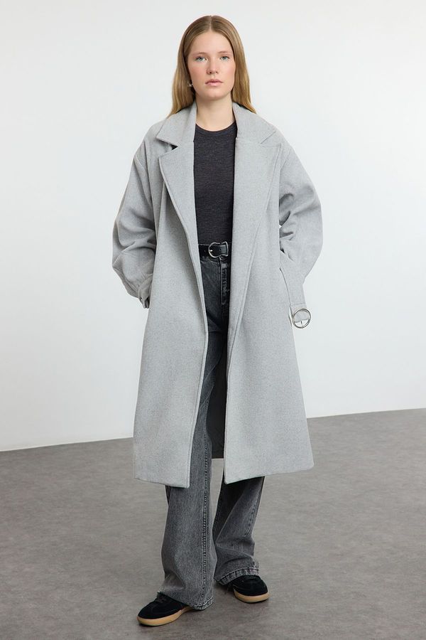 Trendyol Trendyol Light Gray Regular Belted Coat