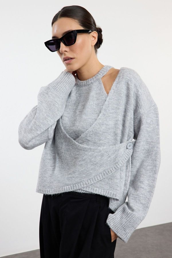 Trendyol Trendyol Light Gray Soft Textured Cardigan-Blouse Knitwear Cardigan