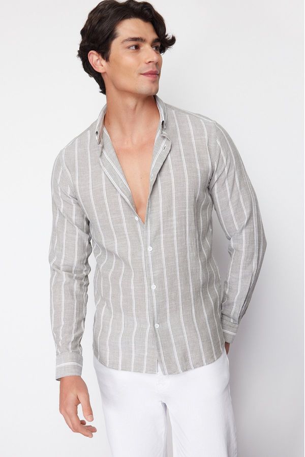 Trendyol Trendyol Light Khaki Slim Fit Striped Shirt