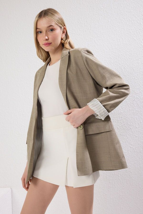 Trendyol Trendyol Light Khaki Striped Detail Regular Blazer Jacket