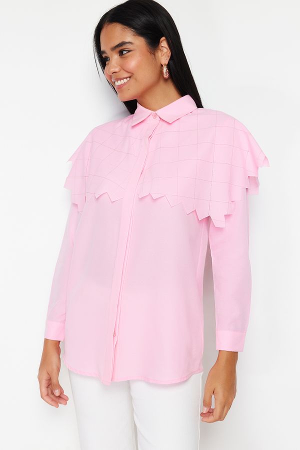 Trendyol Trendyol Light Pink Large Collared Cotton Woven Shirt