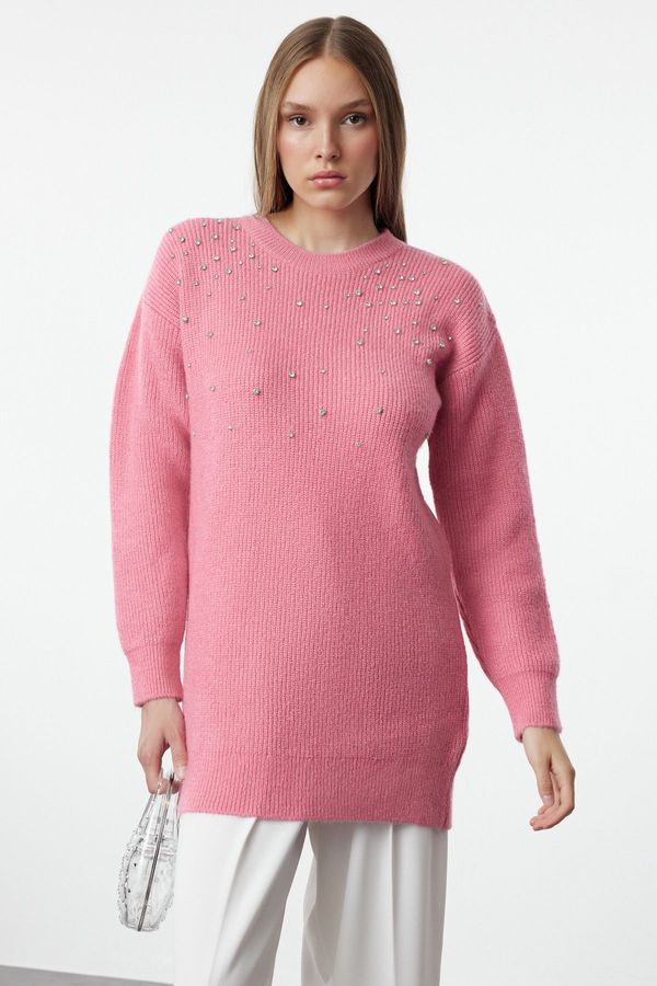 Trendyol Trendyol Light Pink Soft Textured Stone Knitwear Sweater