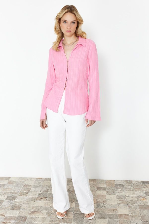 Trendyol Trendyol Light Pink Textured Fitted Woven Shirt