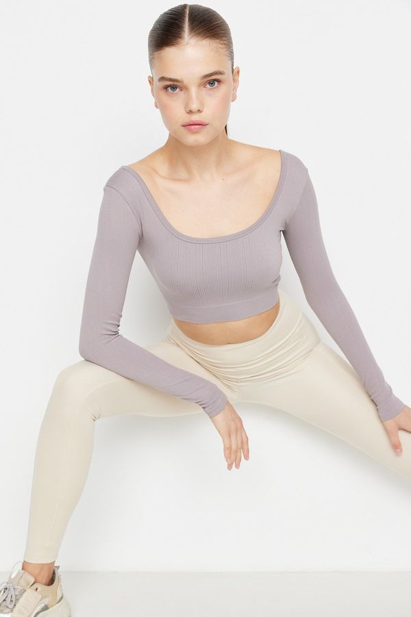 Trendyol Trendyol Light Purple Seamless/Seamless Crop Extra Stretchy Knitted Sports Top/Blouse
