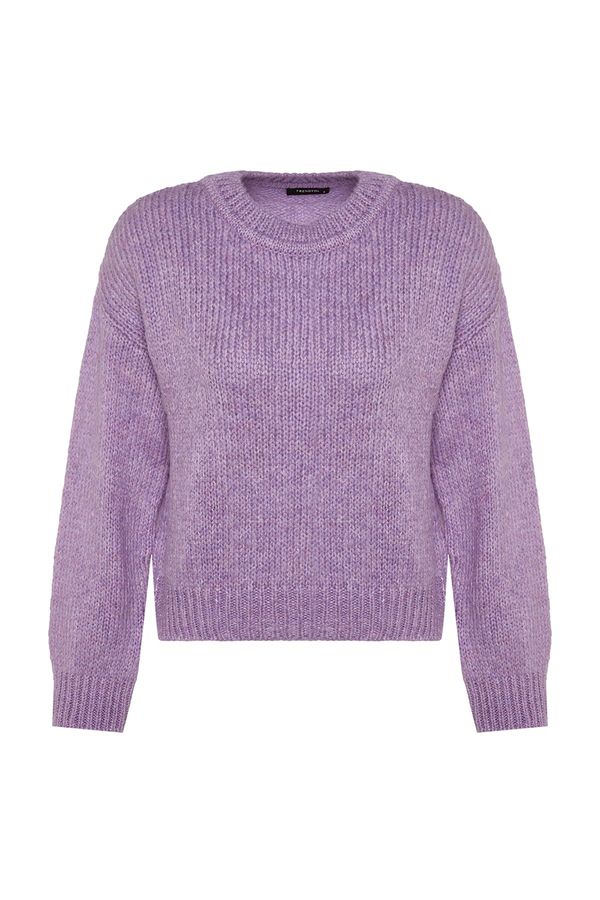 Trendyol Trendyol lila široko prilegajoč, mehko teksturiran osnovni pulover za pletenine