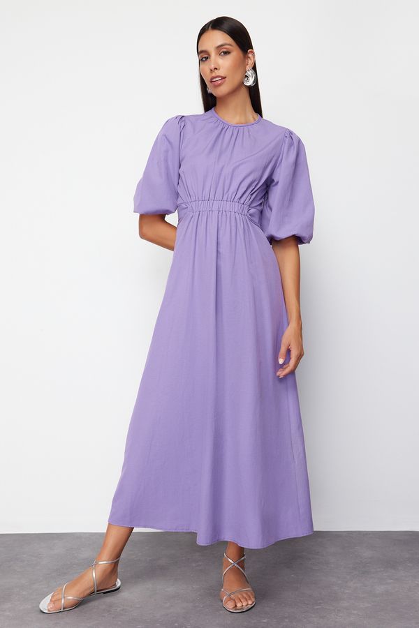 Trendyol Trendyol Lilac Balloon Sleeve Cotton Woven Dress