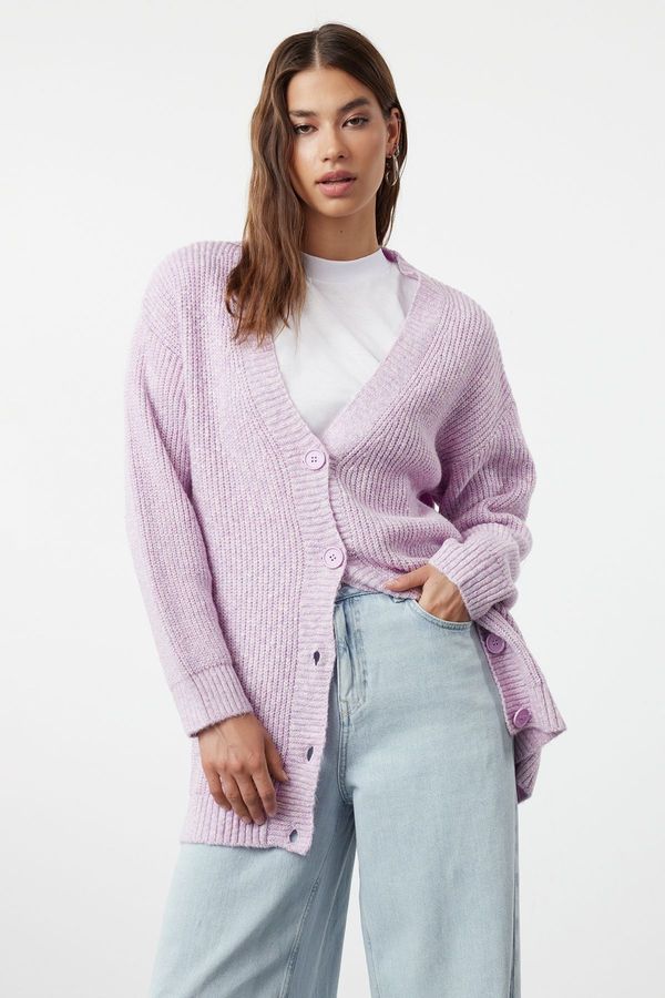 Trendyol Trendyol Lilac Buttoned V-Neck Soft Knitwear Cardigan