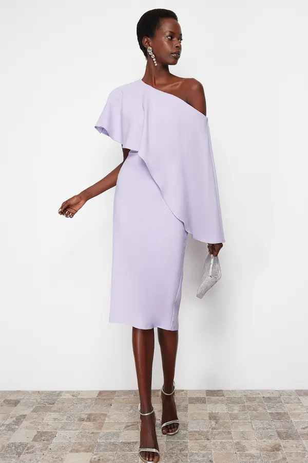 Trendyol Trendyol Lilac Cape Detailed Woven Elegant Evening Dress