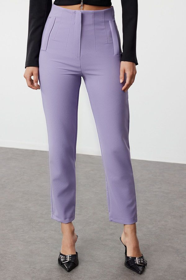 Trendyol Trendyol Lilac Cigarette Pattern Dart High Waist Ankle Length Woven Trousers