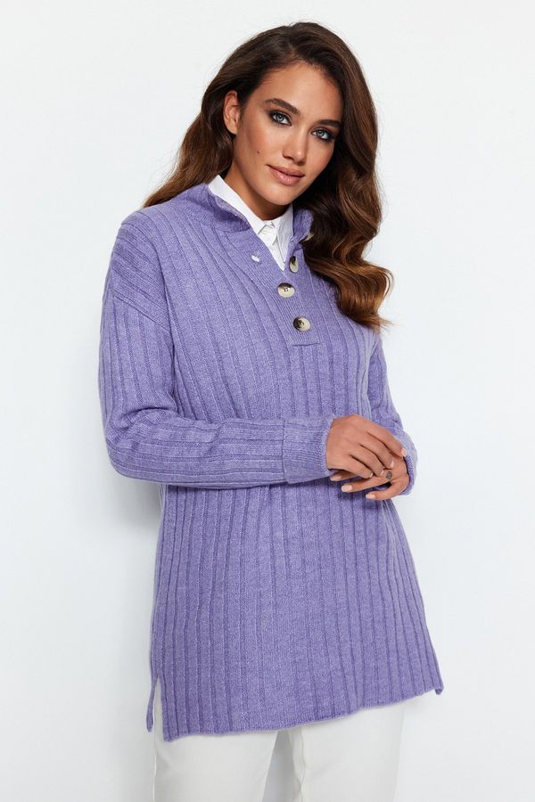Trendyol Trendyol Lilac Collar Buttoned Ribbed Knitwear Sweater