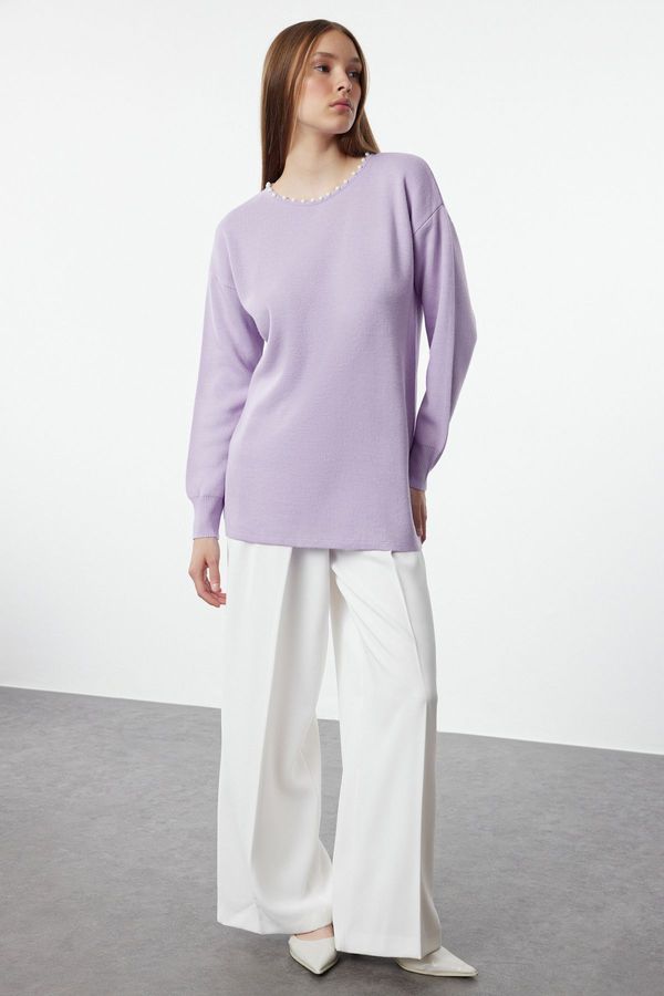 Trendyol Trendyol Lilac Collar Pearled Knitwear Sweater