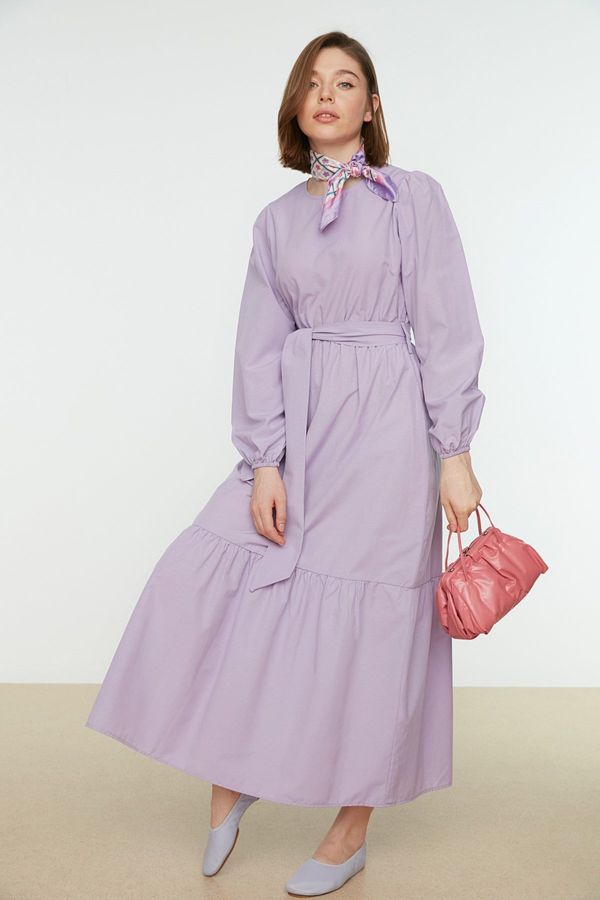 Trendyol Trendyol Lilac Crew Neck Waist Belted Woven Dress