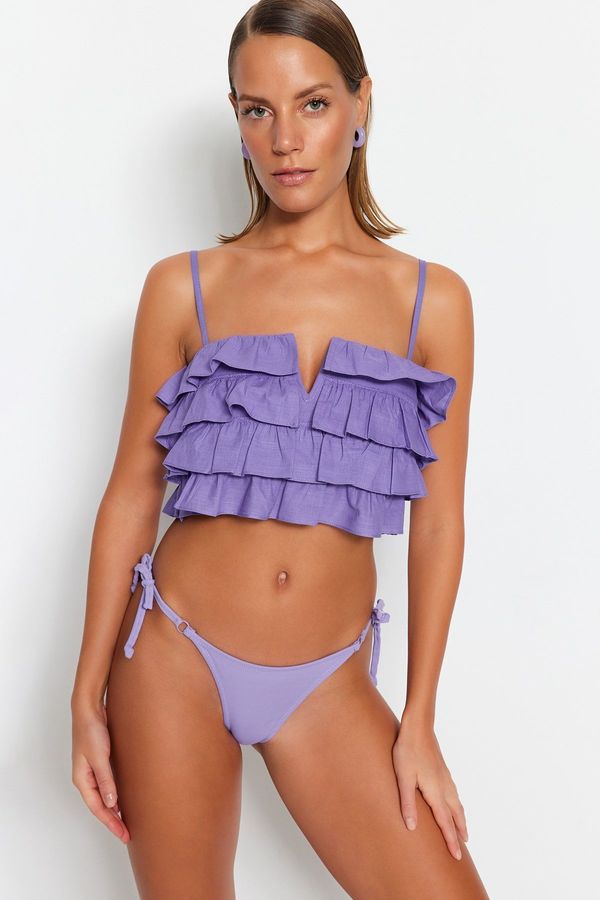 Trendyol Trendyol Lilac Crop Woven Ruffle 100% Cotton Blouse