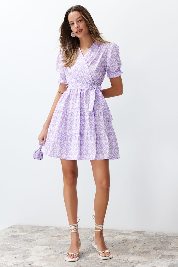 Trendyol Trendyol Lilac Ethnic Pattern Waist Open Mini Woven Mini Dress