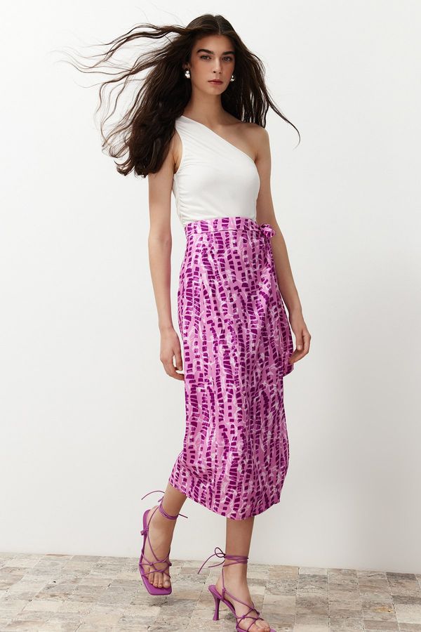 Trendyol Trendyol Lilac Flower Patterned Viscose Fabric Midi Woven Skirt