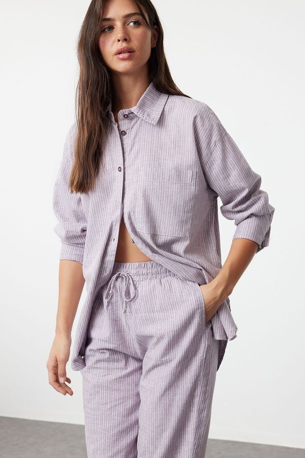 Trendyol Trendyol Lilac Linen Blend Oversize Striped Shirt