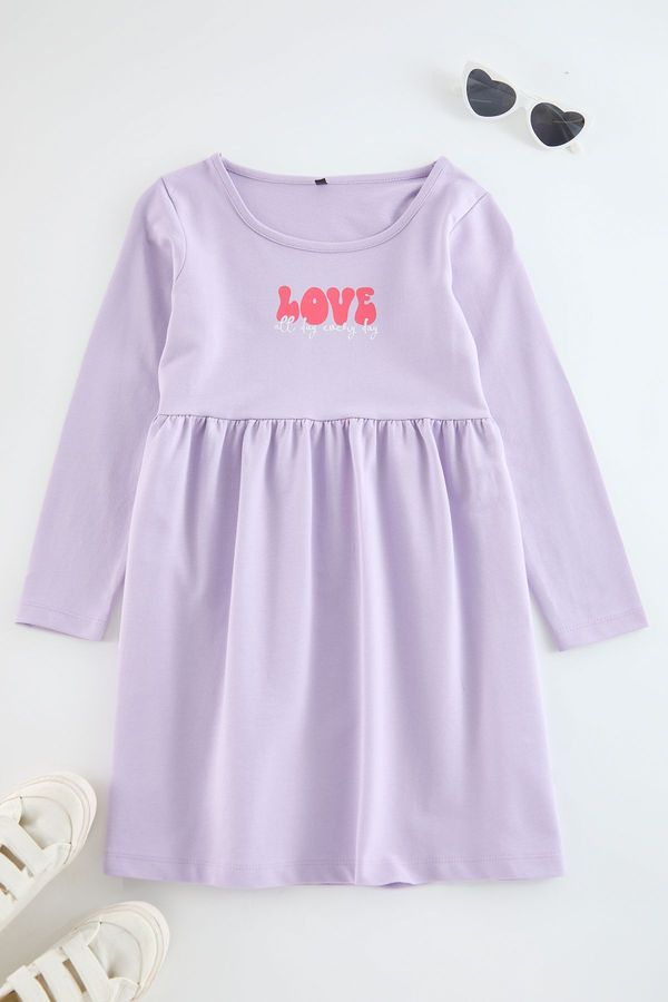 Trendyol Trendyol Lilac Midi Printed Cotton Knit Dress