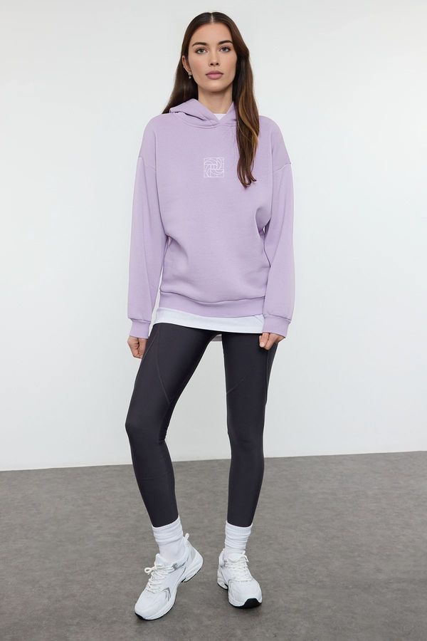 Trendyol Trendyol Lilac Oversize/Wide Pattern Embroidered Thick Polar Fleece Knitted Sweatshirt