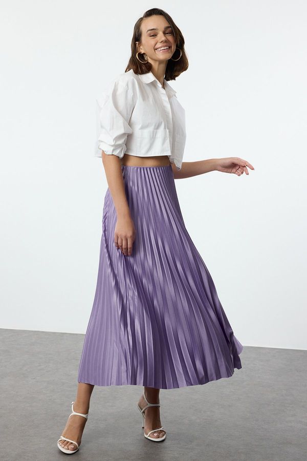 Trendyol Trendyol Lilac Pleated Maxi Stretchy Knitted Skirt