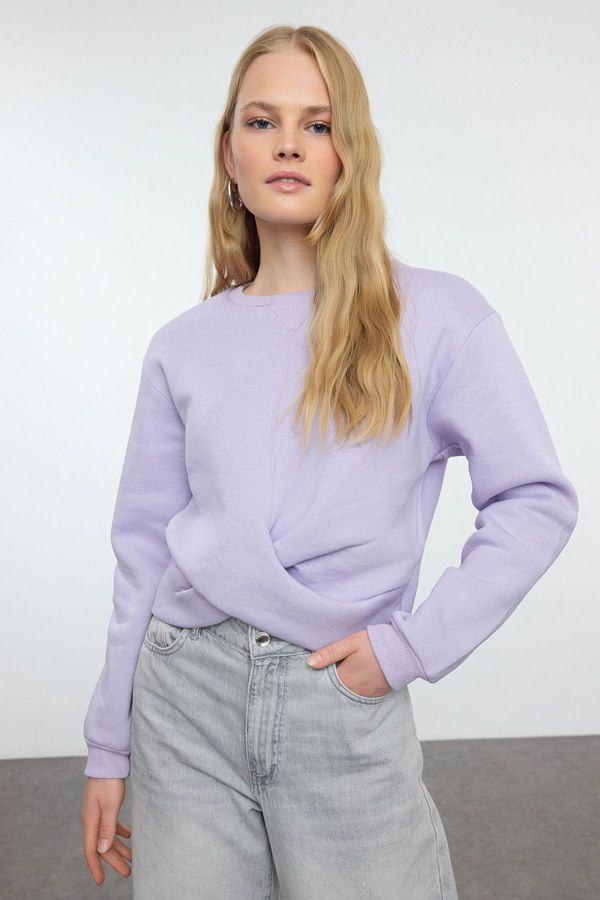 Trendyol Trendyol Lilac Twist Detailed Crop Thick Inside Fleece Crew Neck Knitted Sweatshirt